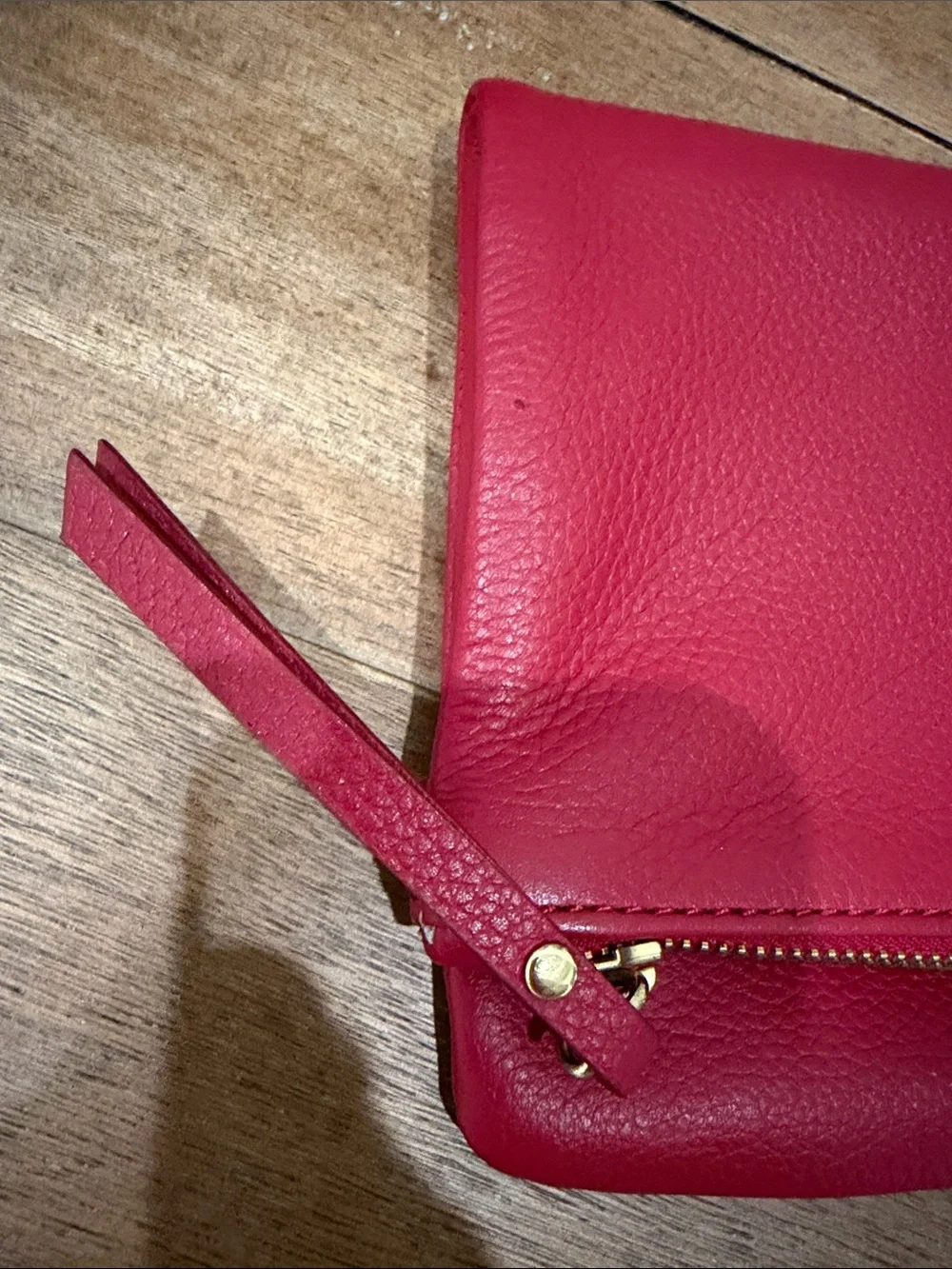 Banana Republic Red Leather Wristlet Clutch with gold zipper